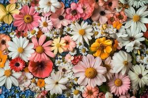 Colorful and vibrant summer floral background with a variety of flowers. photo