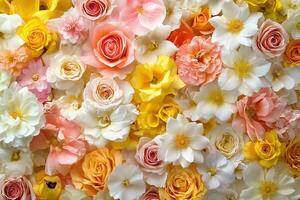 Colorful floral background with roses and other flowers. photo