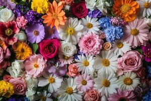 Colorful floral background with various flowers. photo