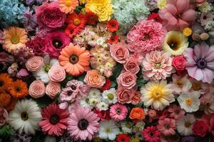 Colorful floral background with a variety of flowers. photo