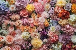 Colorful flower wall background. photo