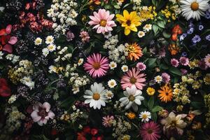 Colorful wildflowers arranged in a beautiful, dense pattern. photo