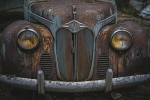 Close-up of a rusty vintage car grille. photo