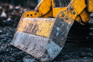 Close-up of a yellow excavator blade. photo
