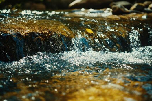 Closeup of a small stream flowing over rocks. photo