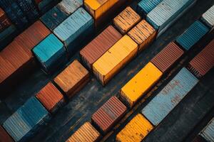 Aerial view of a large shipping container yard. photo