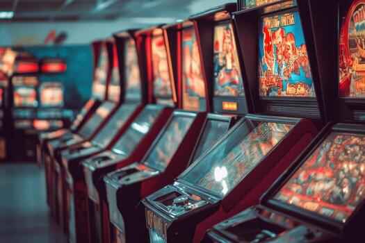Row of vintage arcade game machines. photo