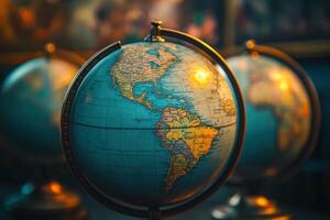 Three globes with a spotlight on North and South America. photo