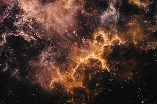 A cosmic nebula with orange and white gas clouds against a black background. photo