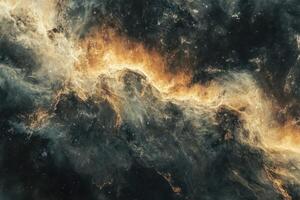 A cosmic nebula with swirling gas and dust, creating a dramatic, otherworldly scene. photo