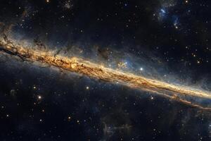 A cosmic river of gas and dust, illuminated by starlight, stretches across the dark expanse of space. photo