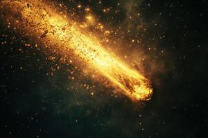 A blazing meteor streaks across the night sky, leaving a trail of fiery debris. photo