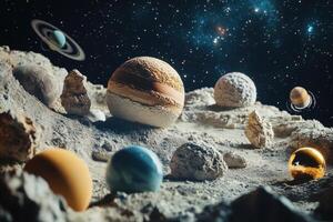 A collection of planets in a dark, starry sky. photo