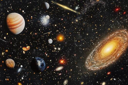 A beautiful view of the universe, showing planets, stars, galaxies and nebulae. photo