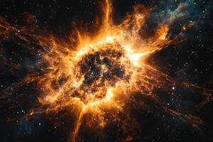 A fiery explosion of a supernova in space. photo