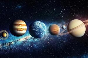 A close-up view of the solar system with planets in a row. photo