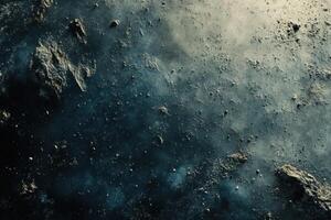 A close-up of a dark, rocky surface with wispy clouds of smoke or gas in the upper right corner. photo