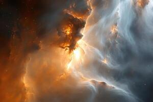 A cosmic nebula with glowing gas and dust. photo