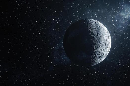 A crescent moon against a dark starry sky with a dusting of light. photo