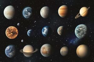 A collection of planets in a vast starry space. photo