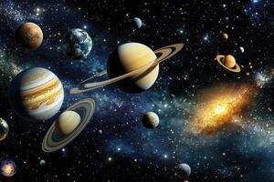 A colorful and detailed rendering of our solar system. photo