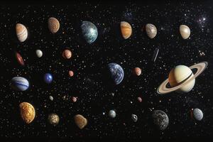 A collection of planets in space, including Earth, Jupiter, Saturn, and Mars. photo