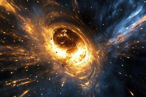 A fiery black hole consumes matter in space. photo