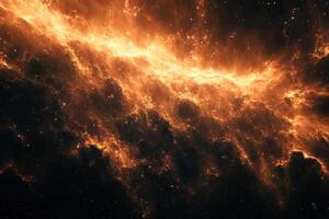 A fiery cosmic nebula with swirling orange gas and dust. photo