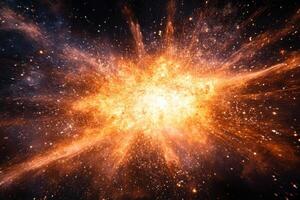 A fiery explosion in space with a bright flash and expanding energy. photo