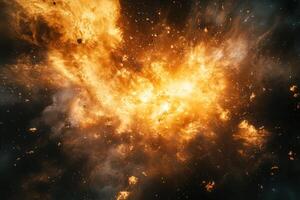 A fiery cosmic explosion fills the vast emptiness of space with brilliant, chaotic energy. photo