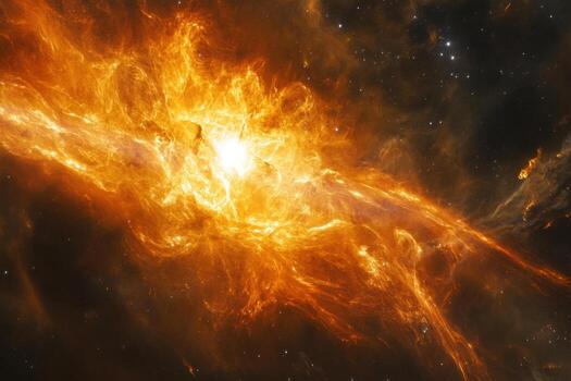 A fiery nebula explodes with light in a dark space. photo