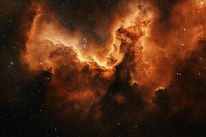 A fiery nebula glows brightly against a backdrop of twinkling stars. photo