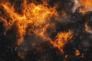 A fiery nebula fills the cosmos with swirling gas and dust, creating a breathtaking cosmic landscape. photo