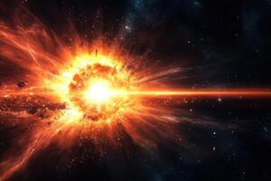 A bright, fiery explosion in space. photo