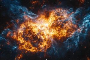 A fiery nebula glows against a dark backdrop of stars. photo