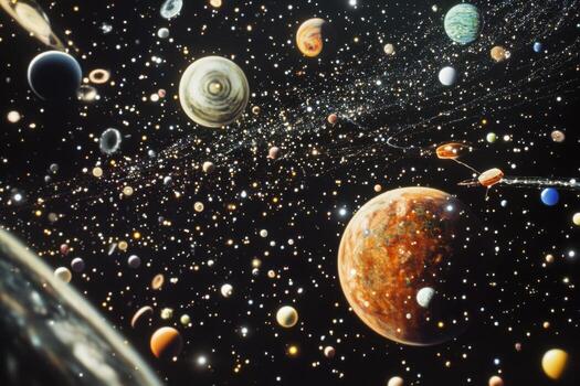 A dense field of stars and planets in space. photo
