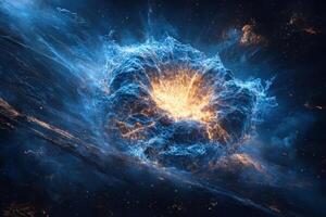 A bright, fiery explosion in space. photo
