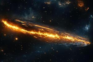 A burning asteroid in the vastness of space. photo