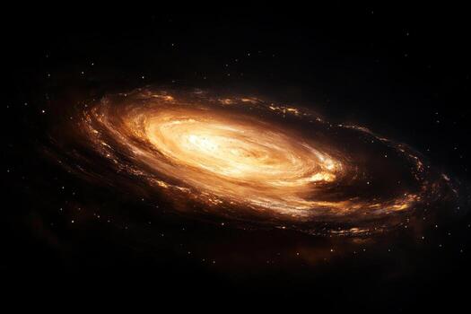 A spiral galaxy with a bright core, seen from a distance in space. photo