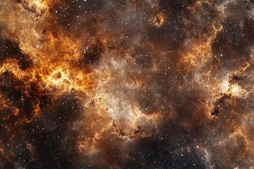 A fiery nebula with a mix of orange and white, illuminated by bright stars. photo