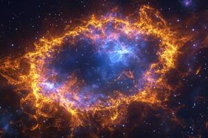 A fiery ring nebula in deep space. photo