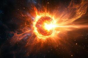 A fiery supernova explosion in space. photo