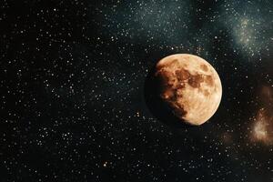 A full moon shines in a night sky filled with stars. photo