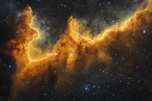A glowing nebula in the cosmos with bright stars in the distance. photo