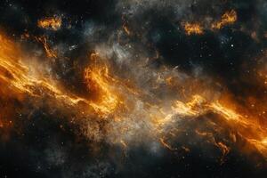 A fiery orange nebula streaks across a dark starry sky. photo