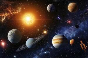 A solar system with planets and stars. photo