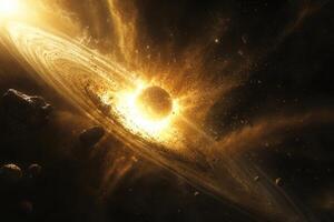 A star explodes in a brilliant supernova, sending shockwaves through space. photo