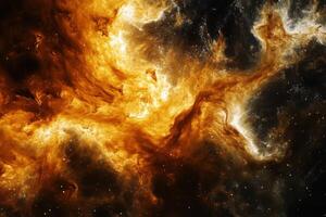 A fiery nebula swirls with gas and dust in the vast expanse of space. photo