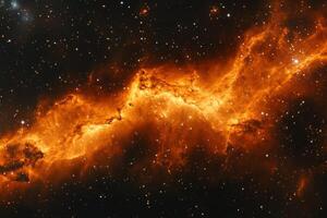 A fiery nebula with swirling clouds of gas and dust against a backdrop of twinkling stars. photo