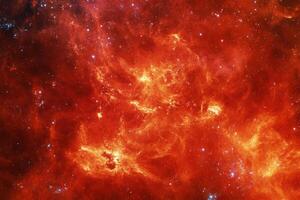 A fiery red nebula with scattered stars. photo